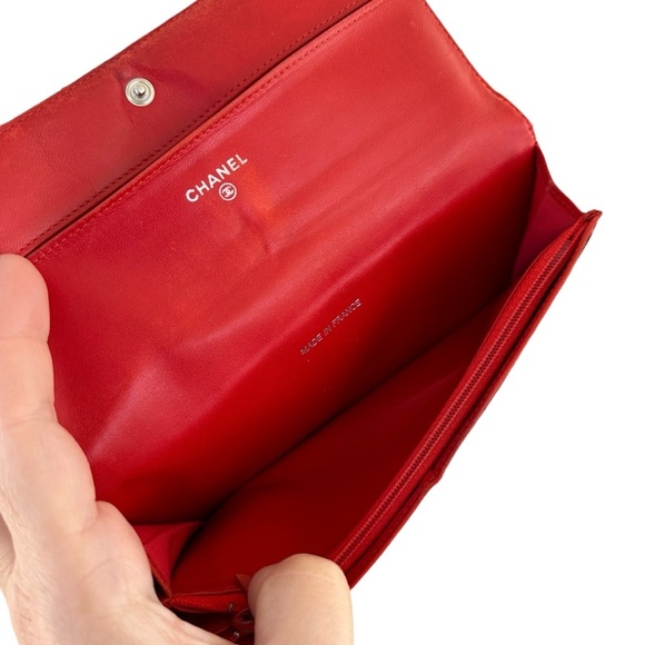 Authentic CHANEL Red Travel Line Leather & Canvas Long Wallet - Picture 8 of 16